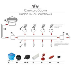 Ниппельная система Monoflo 8 пластиковых поилок для цыплят и перепелов с емкостью 18 л